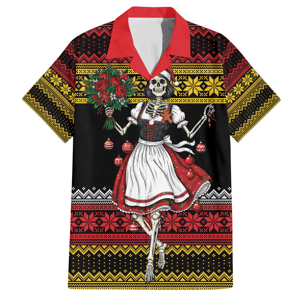 Dirndl Skeleton Dance Family Matching Off The Shoulder Long Sleeve Dress and Hawaiian Shirt Bavarian Gothic Christmas - Wonder Print Shop