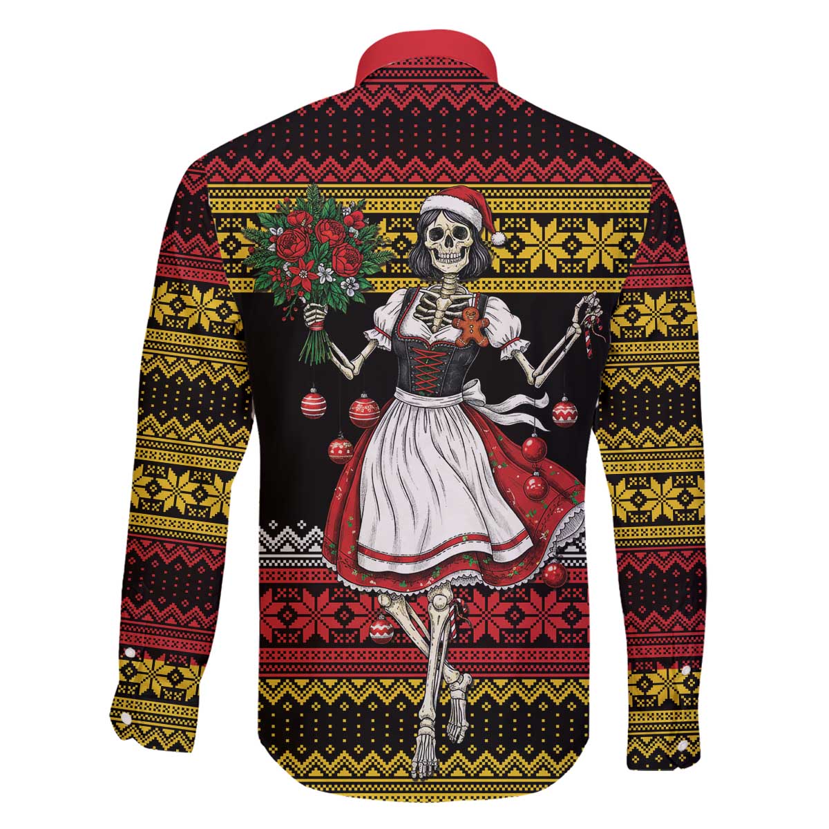 Dirndl Skeleton Dance Family Matching Off The Shoulder Long Sleeve Dress and Hawaiian Shirt Bavarian Gothic Christmas - Wonder Print Shop