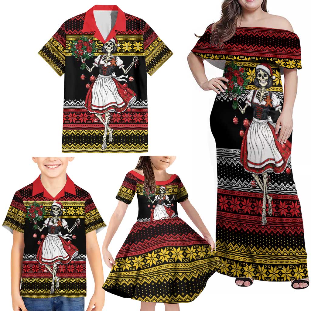 Dirndl Skeleton Dance Family Matching Off Shoulder Maxi Dress and Hawaiian Shirt Bavarian Gothic Christmas - Wonder Print Shop