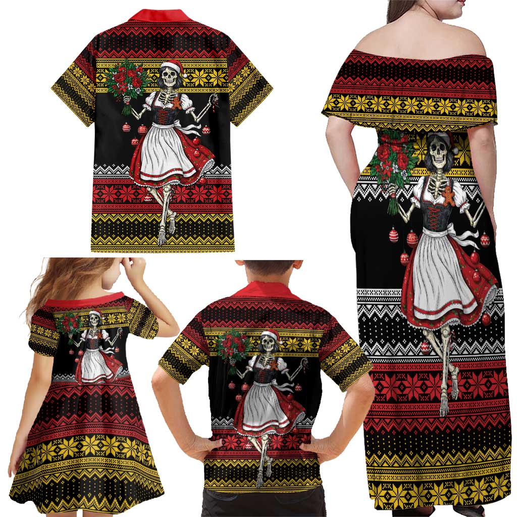 Dirndl Skeleton Dance Family Matching Off Shoulder Maxi Dress and Hawaiian Shirt Bavarian Gothic Christmas - Wonder Print Shop