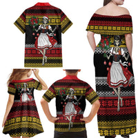 Dirndl Skeleton Dance Family Matching Off Shoulder Maxi Dress and Hawaiian Shirt Bavarian Gothic Christmas - Wonder Print Shop
