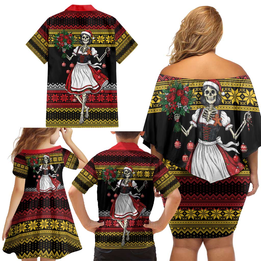 Dirndl Skeleton Dance Family Matching Off Shoulder Short Dress and Hawaiian Shirt Bavarian Gothic Christmas - Wonder Print Shop