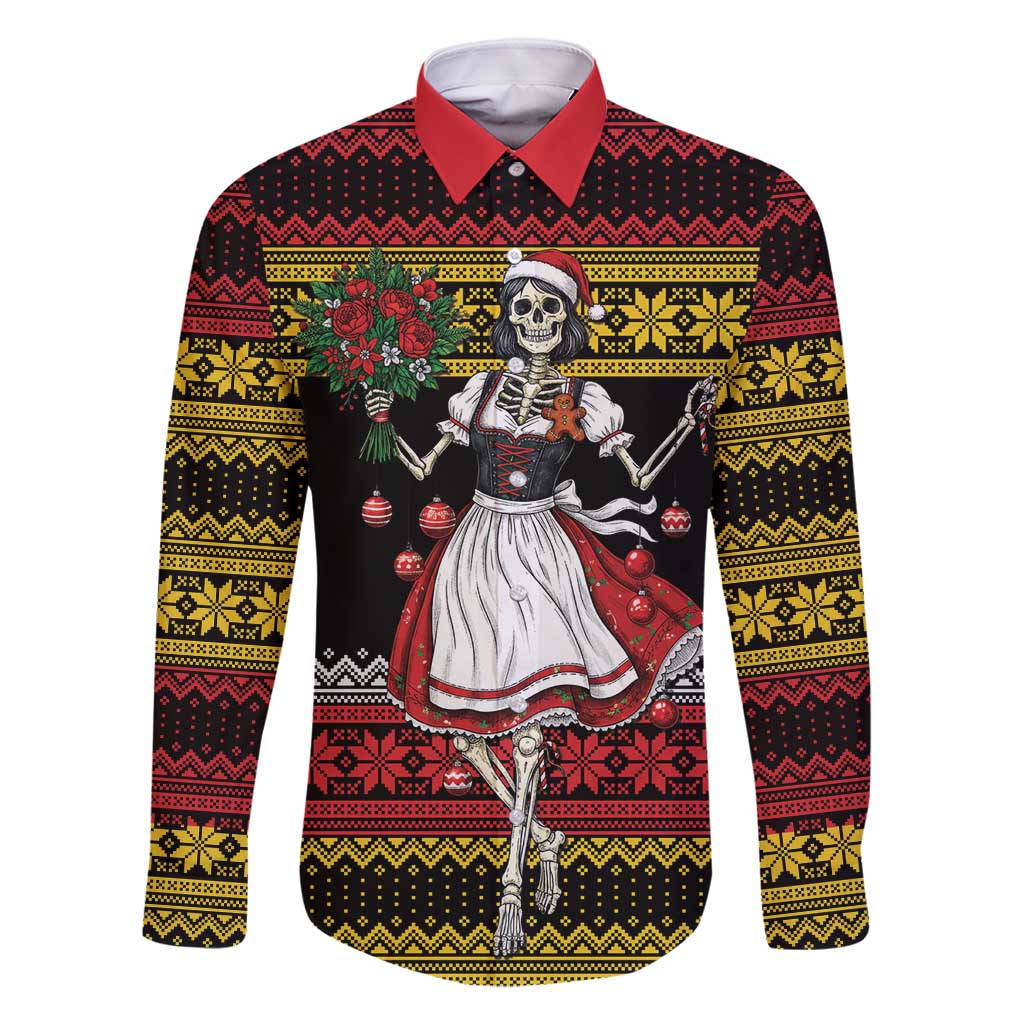 Dirndl Skeleton Dance Family Matching Off Shoulder Short Dress and Hawaiian Shirt Bavarian Gothic Christmas - Wonder Print Shop