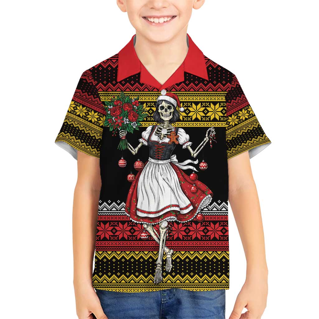 Dirndl Skeleton Dance Family Matching Off Shoulder Short Dress and Hawaiian Shirt Bavarian Gothic Christmas - Wonder Print Shop