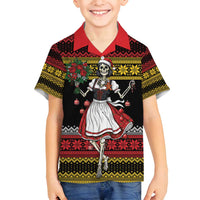Dirndl Skeleton Dance Family Matching Off Shoulder Short Dress and Hawaiian Shirt Bavarian Gothic Christmas - Wonder Print Shop