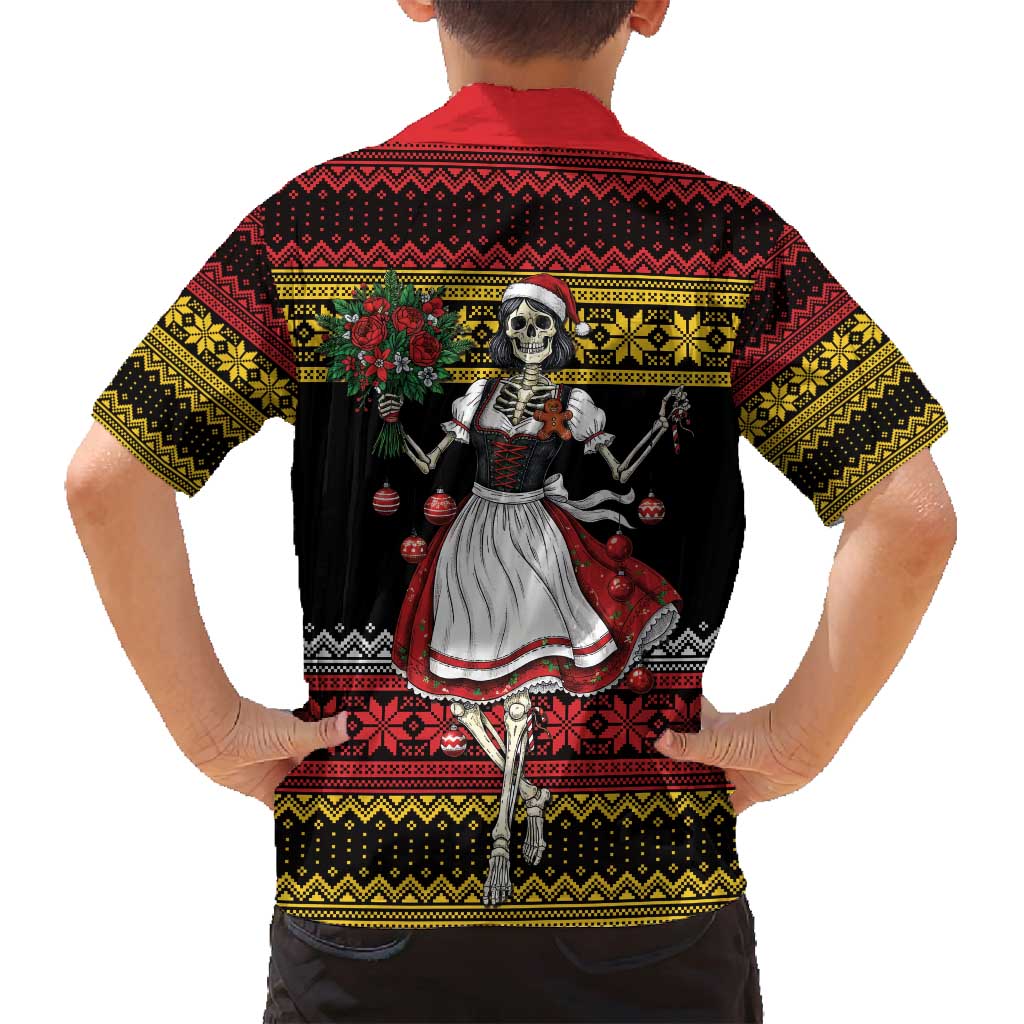 Dirndl Skeleton Dance Family Matching Puletasi and Hawaiian Shirt Bavarian Gothic Christmas - Wonder Print Shop