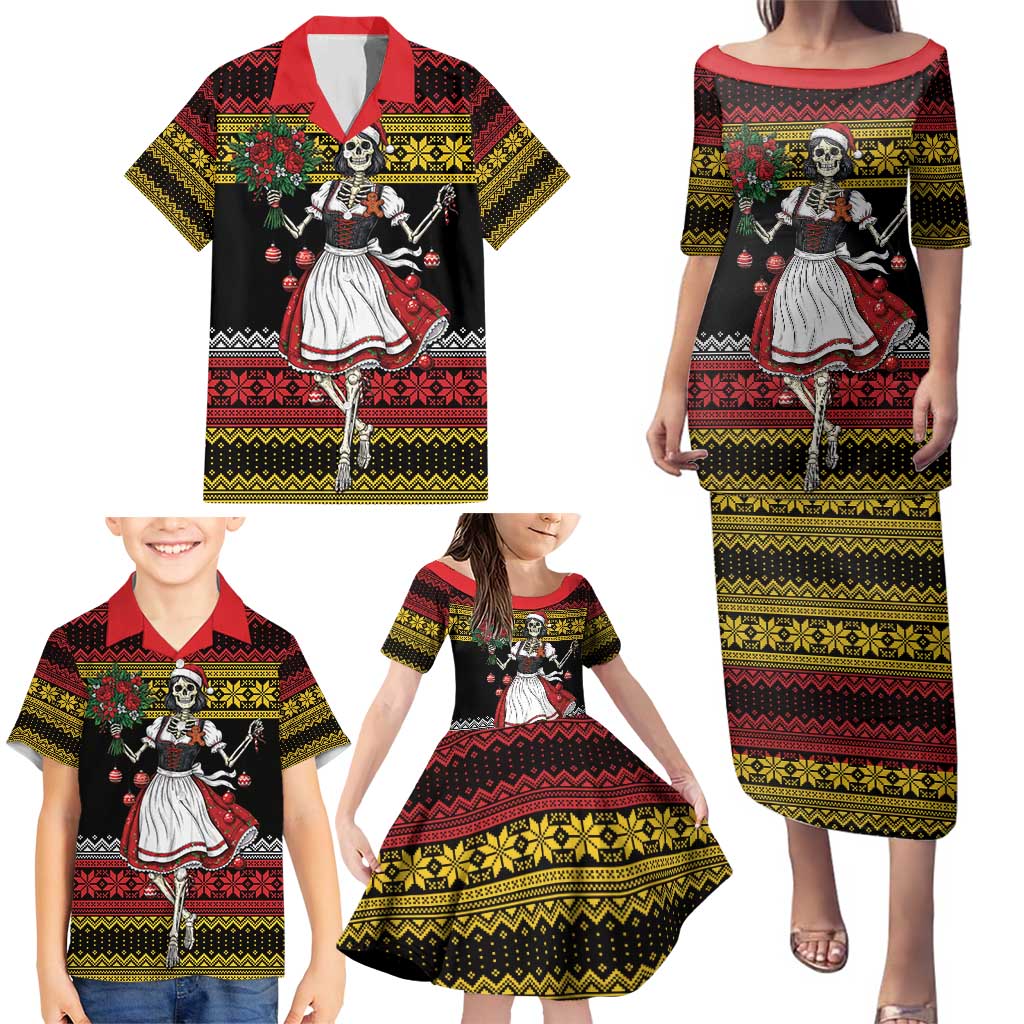 Dirndl Skeleton Dance Family Matching Puletasi and Hawaiian Shirt Bavarian Gothic Christmas - Wonder Print Shop