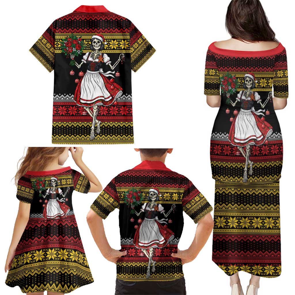 Dirndl Skeleton Dance Family Matching Puletasi and Hawaiian Shirt Bavarian Gothic Christmas - Wonder Print Shop