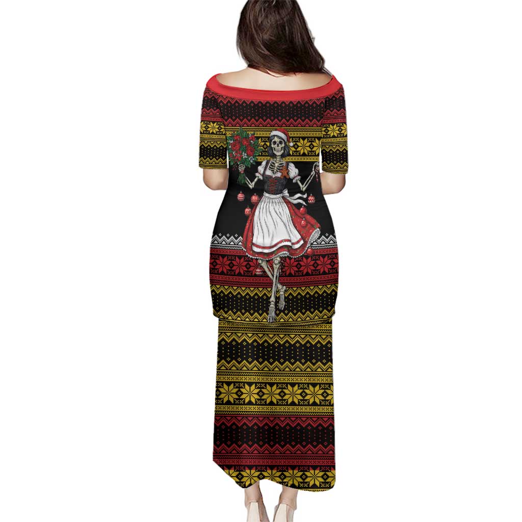 Dirndl Skeleton Dance Family Matching Puletasi and Hawaiian Shirt Bavarian Gothic Christmas - Wonder Print Shop