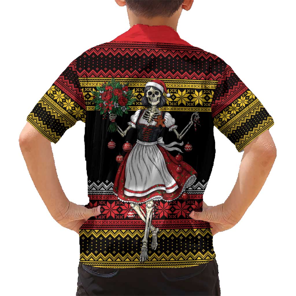 Dirndl Skeleton Dance Family Matching Short Sleeve Bodycon Dress and Hawaiian Shirt Bavarian Gothic Christmas - Wonder Print Shop