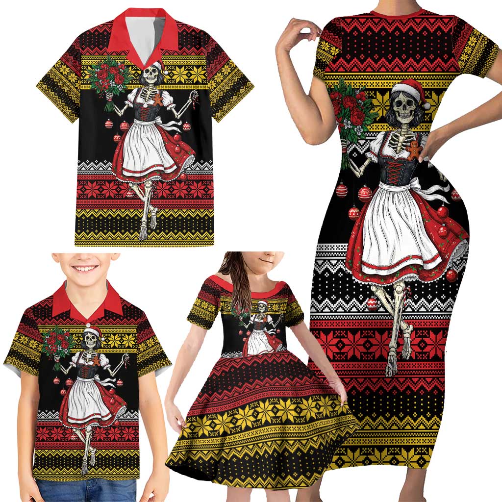 Dirndl Skeleton Dance Family Matching Short Sleeve Bodycon Dress and Hawaiian Shirt Bavarian Gothic Christmas - Wonder Print Shop