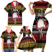 Dirndl Skeleton Dance Family Matching Short Sleeve Bodycon Dress and Hawaiian Shirt Bavarian Gothic Christmas - Wonder Print Shop