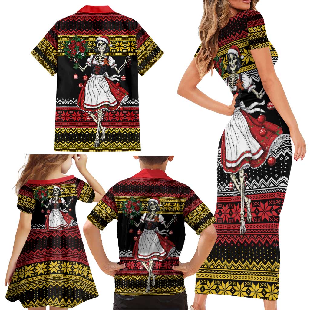 Dirndl Skeleton Dance Family Matching Short Sleeve Bodycon Dress and Hawaiian Shirt Bavarian Gothic Christmas - Wonder Print Shop
