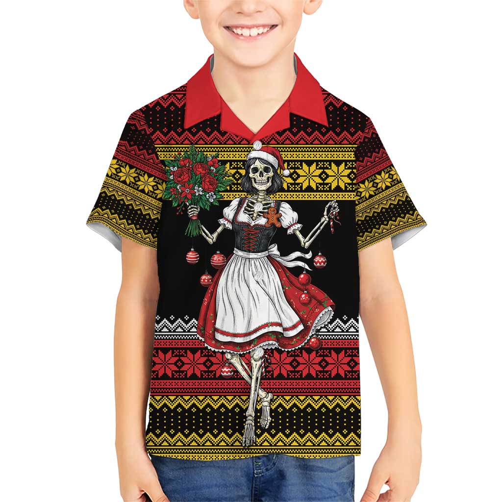 Dirndl Skeleton Dance Family Matching Short Sleeve Bodycon Dress and Hawaiian Shirt Bavarian Gothic Christmas - Wonder Print Shop