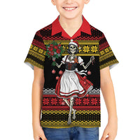 Dirndl Skeleton Dance Family Matching Short Sleeve Bodycon Dress and Hawaiian Shirt Bavarian Gothic Christmas - Wonder Print Shop