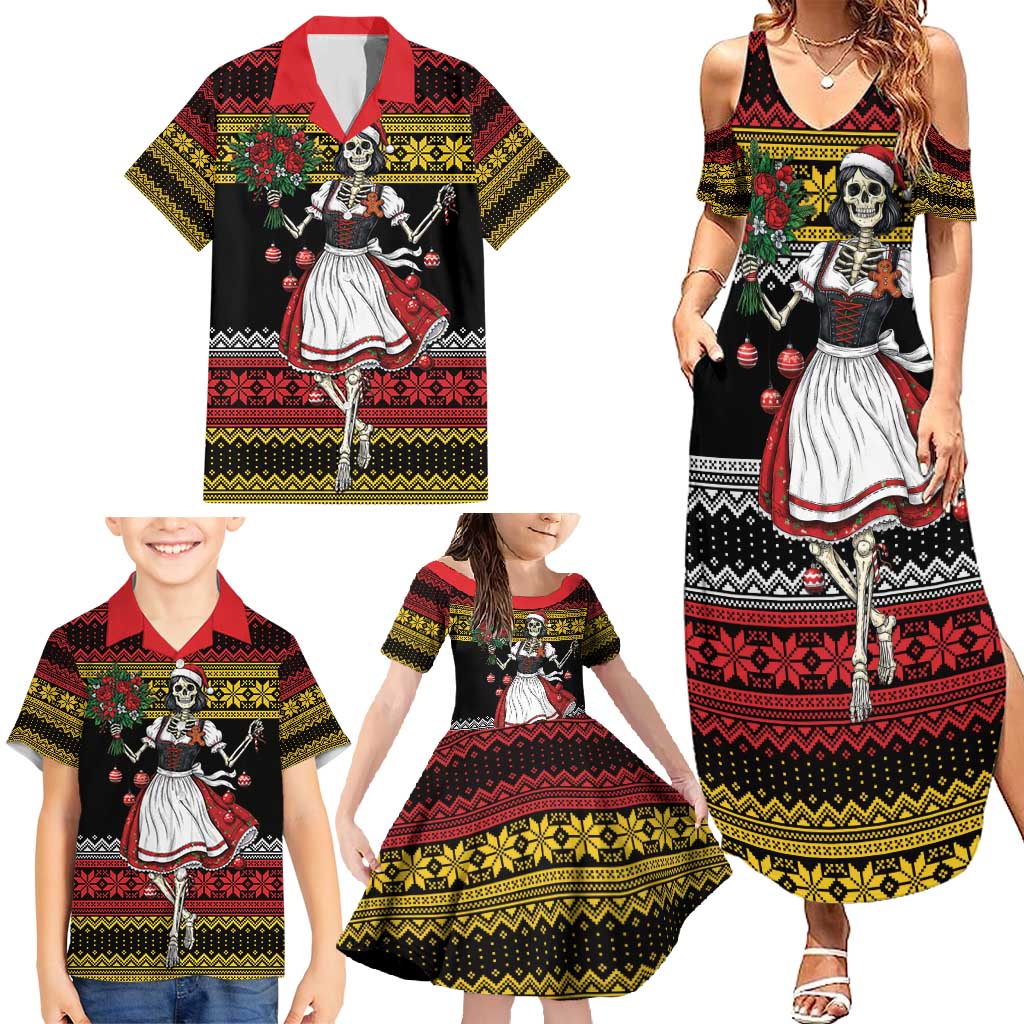 Dirndl Skeleton Dance Family Matching Summer Maxi Dress and Hawaiian Shirt Bavarian Gothic Christmas - Wonder Print Shop