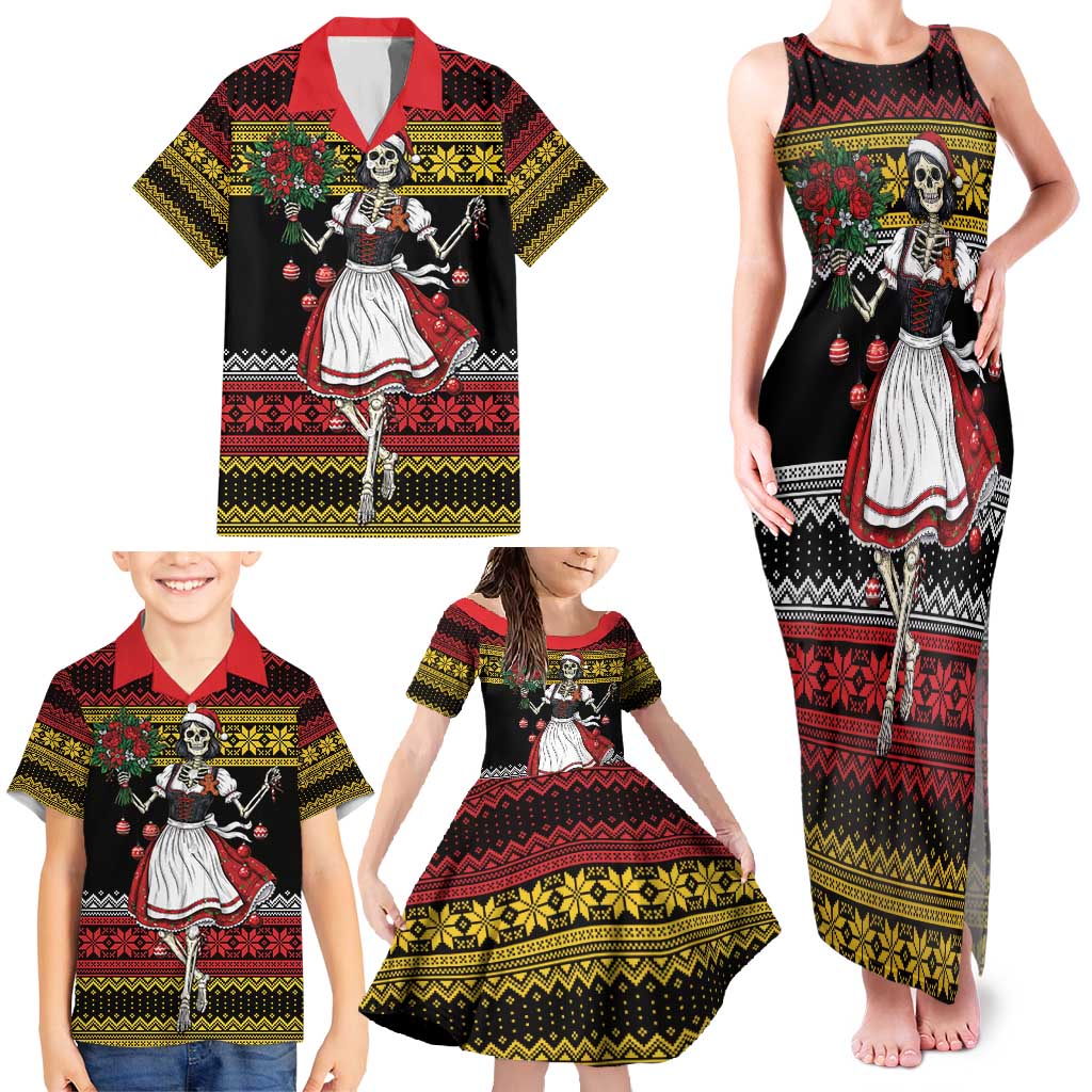 Dirndl Skeleton Dance Family Matching Tank Maxi Dress and Hawaiian Shirt Bavarian Gothic Christmas - Wonder Print Shop