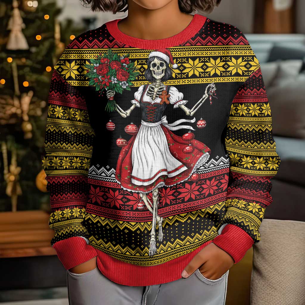 Dirndl Skeleton Dance Kid Ugly Christmas Sweater Bavarian Gothic Christmas - Wonder Print Shop