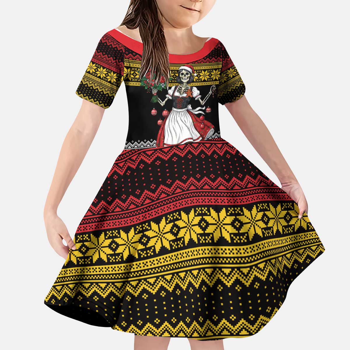 Dirndl Skeleton Dance Kid Short Sleeve Dress Bavarian Gothic Christmas - Wonder Print Shop