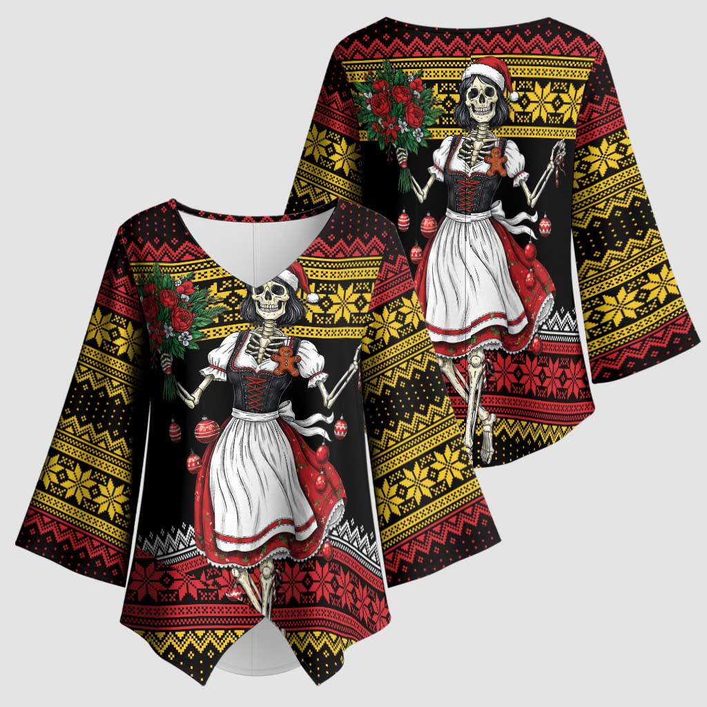 Dirndl Skeleton Dance Kimono Sleeve Blouse Bavarian Gothic Christmas - Wonder Print Shop