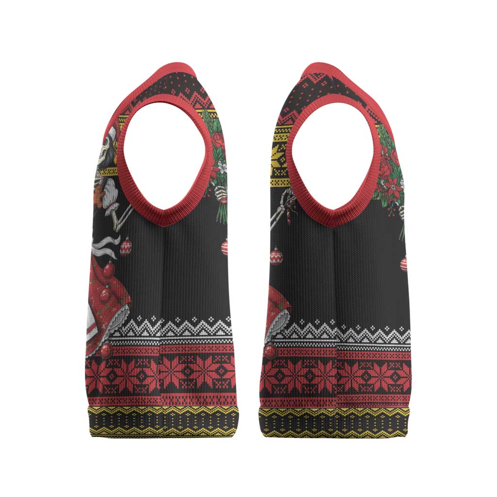 Dirndl Skeleton Dance Christmas Knitted V-Neck Vest Bavarian Gothic Christmas - Wonder Print Shop