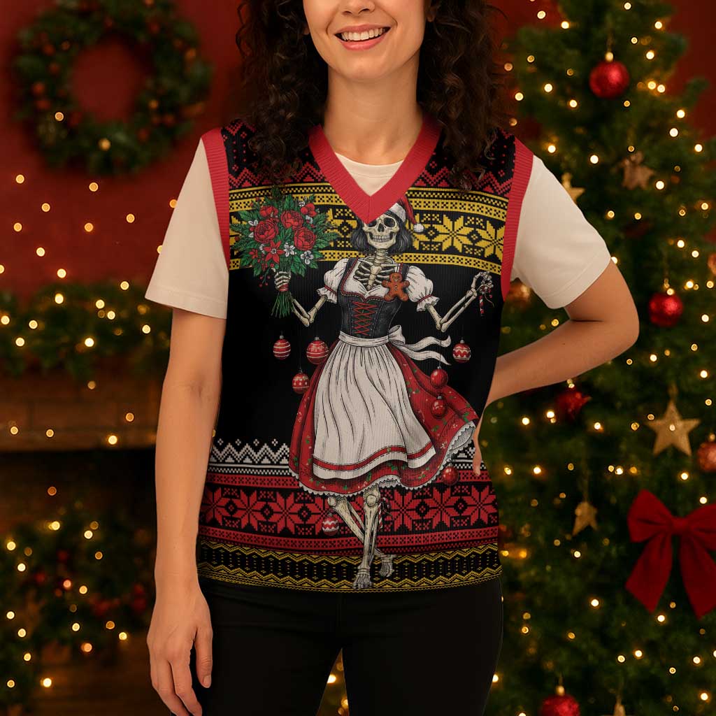 Dirndl Skeleton Dance Christmas Knitted V-Neck Vest Bavarian Gothic Christmas - Wonder Print Shop