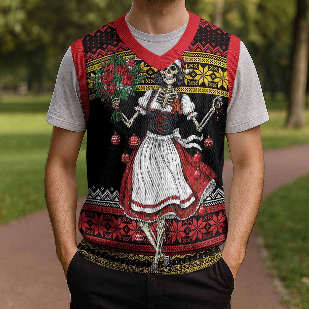 Dirndl Skeleton Dance Christmas Knitted V-Neck Vest Bavarian Gothic Christmas - Wonder Print Shop