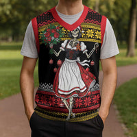 Dirndl Skeleton Dance Christmas Knitted V-Neck Vest Bavarian Gothic Christmas - Wonder Print Shop