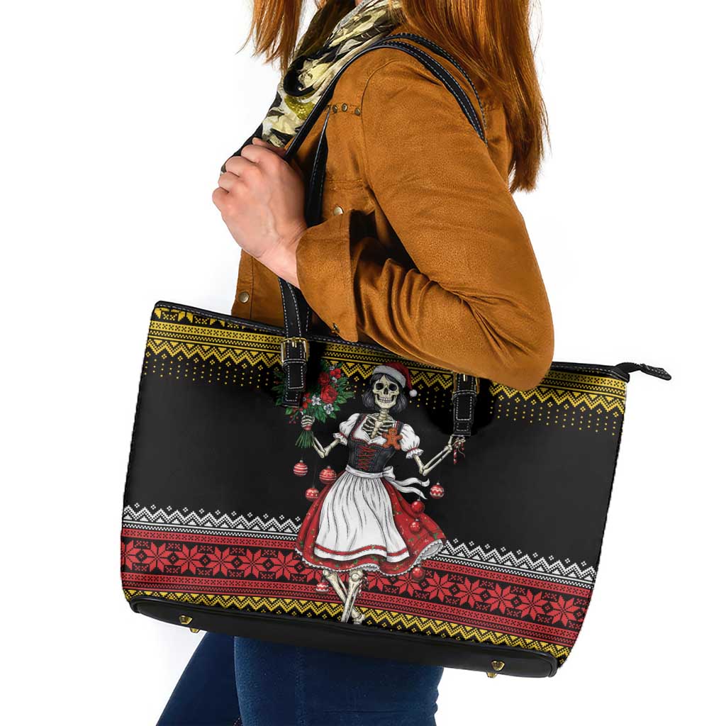 Dirndl Skeleton Dance Leather Tote Bag Bavarian Gothic Christmas - Wonder Print Shop