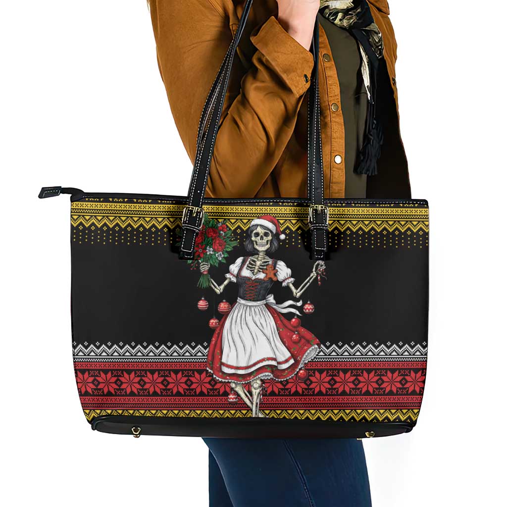 Dirndl Skeleton Dance Leather Tote Bag Bavarian Gothic Christmas - Wonder Print Shop