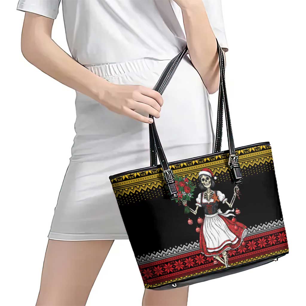 Dirndl Skeleton Dance Leather Tote Bag Bavarian Gothic Christmas - Wonder Print Shop