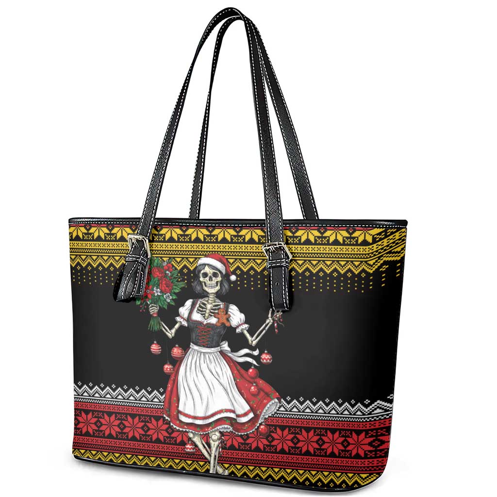 Dirndl Skeleton Dance Leather Tote Bag Bavarian Gothic Christmas - Wonder Print Shop