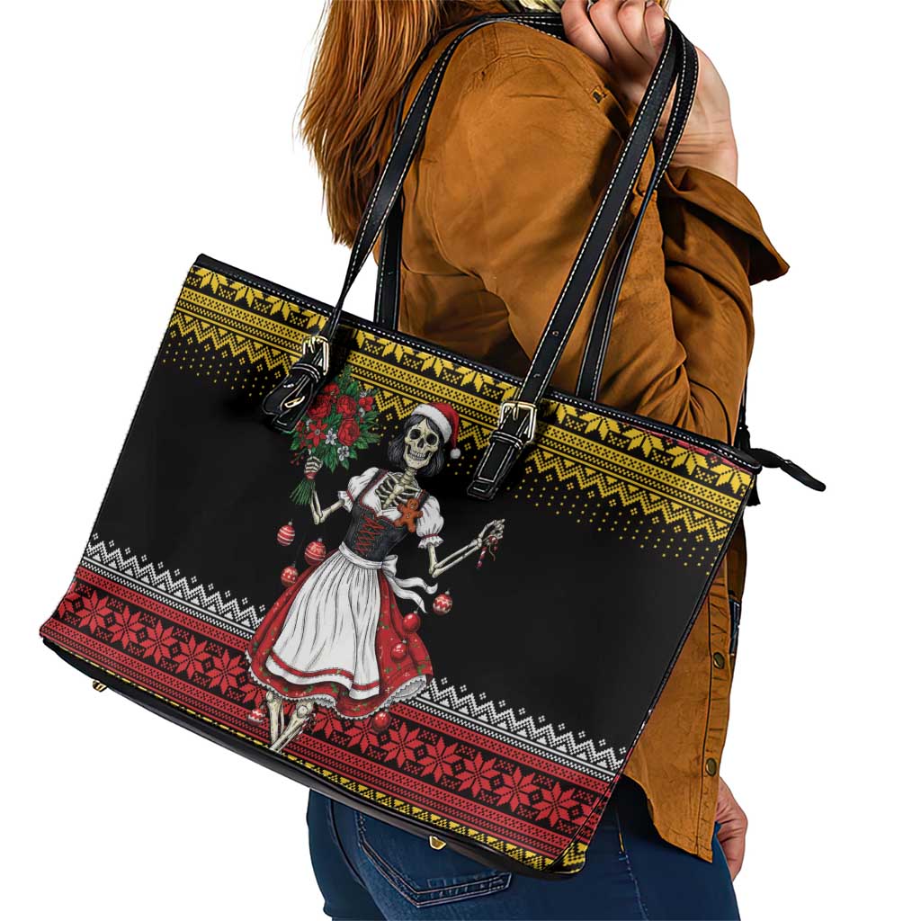 Dirndl Skeleton Dance Leather Tote Bag Bavarian Gothic Christmas - Wonder Print Shop