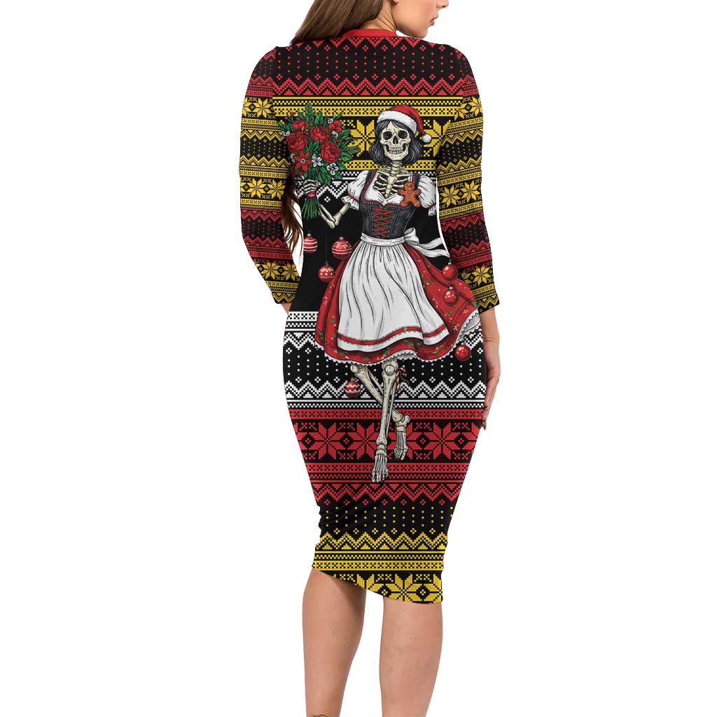 Dirndl Skeleton Dance Long Sleeve Bodycon Dress Bavarian Gothic Christmas - Wonder Print Shop