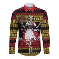 Dirndl Skeleton Dance Long Sleeve Button Shirt Bavarian Gothic Christmas - Wonder Print Shop