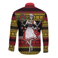 Dirndl Skeleton Dance Long Sleeve Button Shirt Bavarian Gothic Christmas - Wonder Print Shop