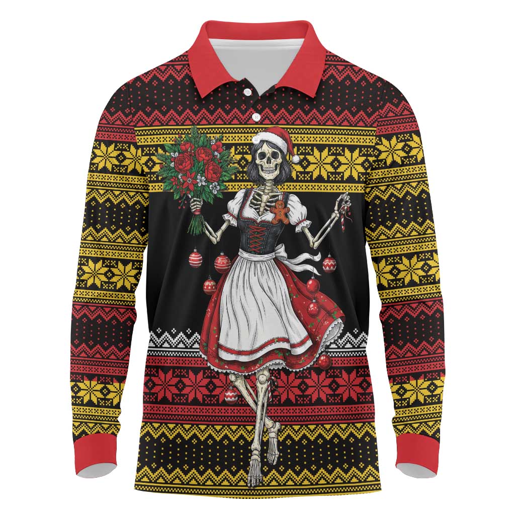 Dirndl Skeleton Dance Long Sleeve Polo Shirt Bavarian Gothic Christmas - Wonder Print Shop