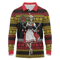 Dirndl Skeleton Dance Long Sleeve Polo Shirt Bavarian Gothic Christmas - Wonder Print Shop