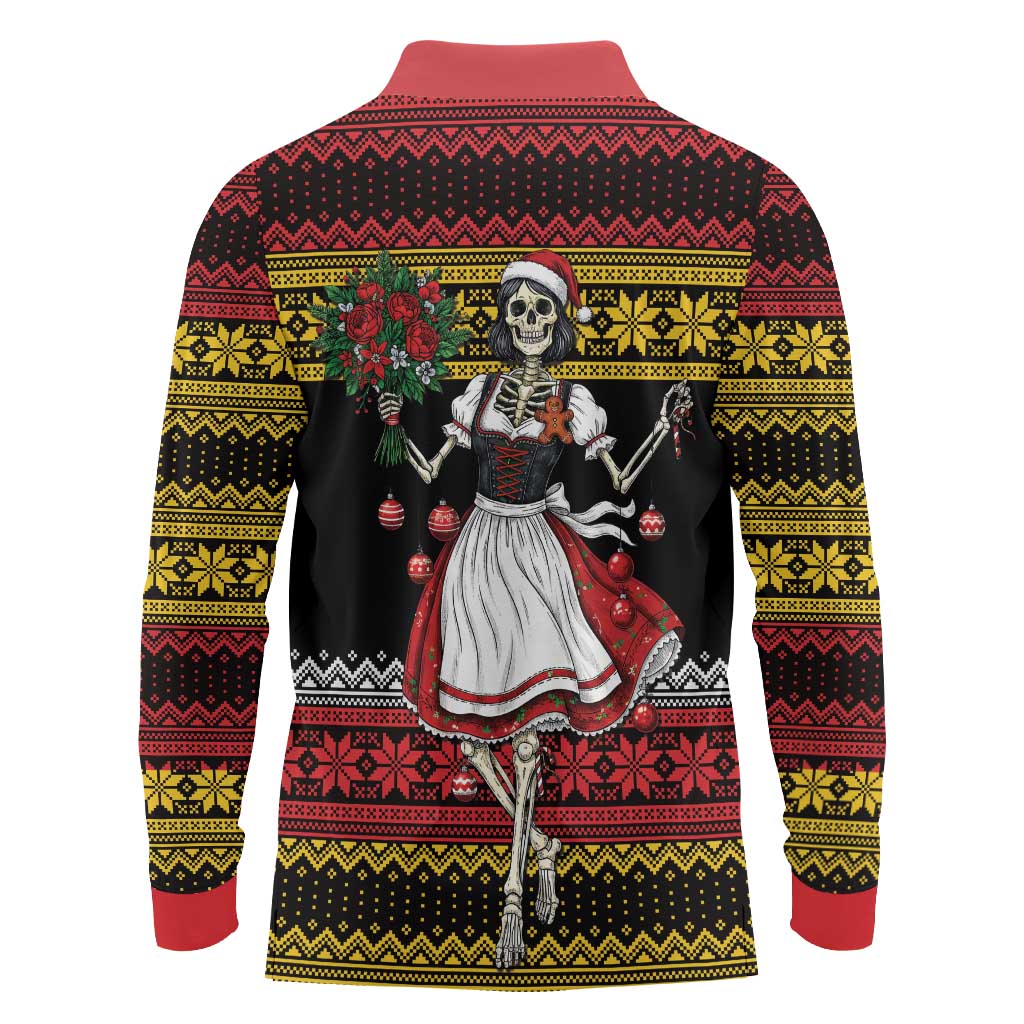 Dirndl Skeleton Dance Long Sleeve Polo Shirt Bavarian Gothic Christmas - Wonder Print Shop