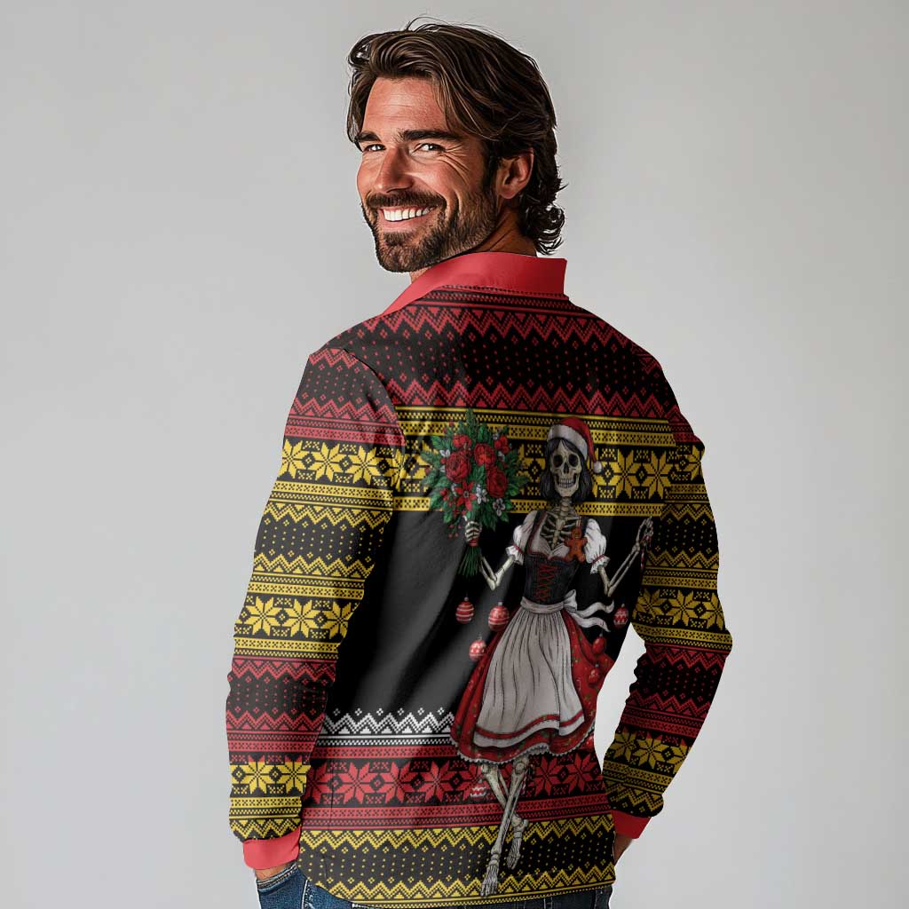 Dirndl Skeleton Dance Long Sleeve Polo Shirt Bavarian Gothic Christmas - Wonder Print Shop
