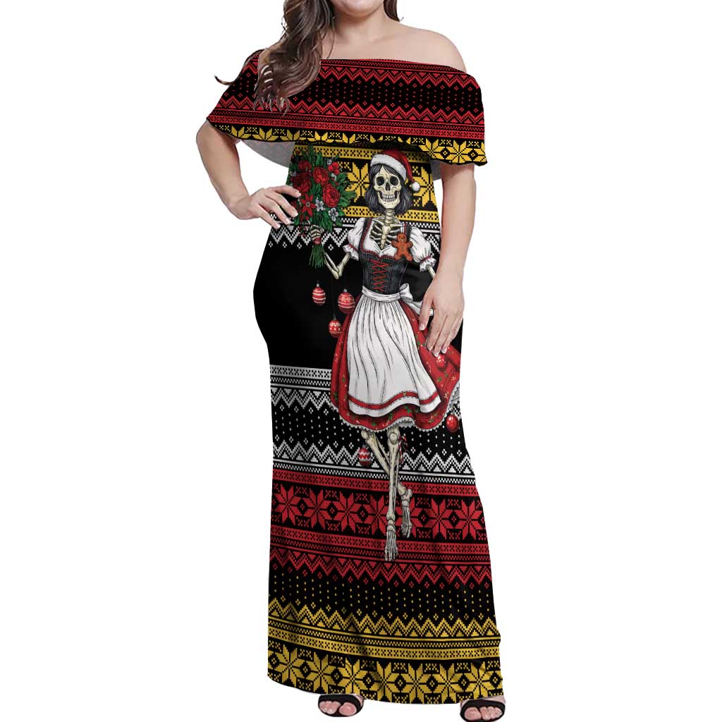 Dirndl Skeleton Dance Off Shoulder Maxi Dress Bavarian Gothic Christmas - Wonder Print Shop