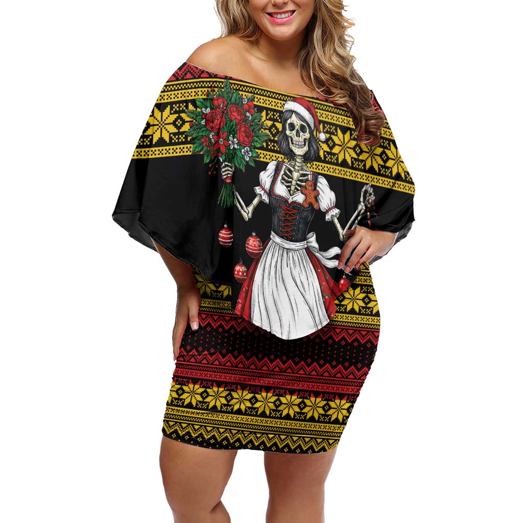 Dirndl Skeleton Dance Off Shoulder Short Dress Bavarian Gothic Christmas - Wonder Print Shop