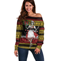 Dirndl Skeleton Dance Off Shoulder Sweater Bavarian Gothic Christmas - Wonder Print Shop