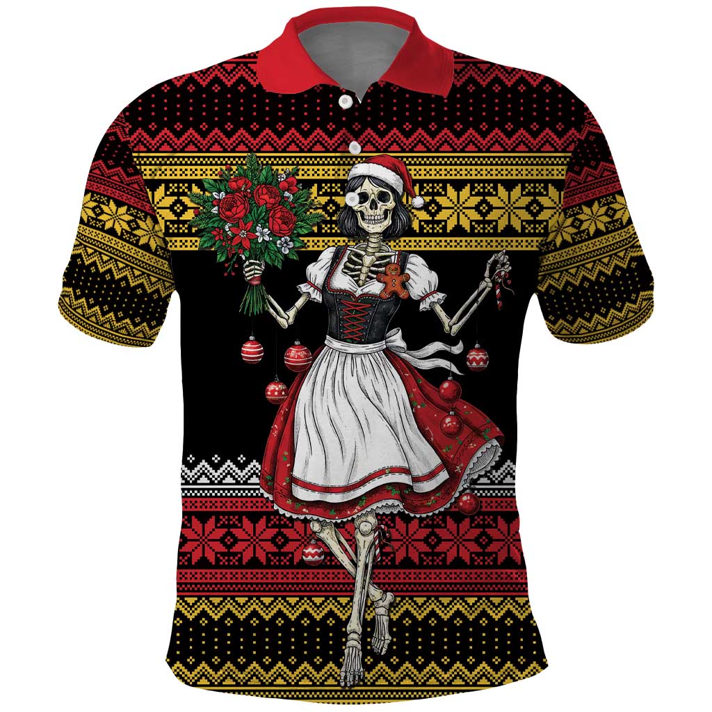 Dirndl Skeleton Dance Polo Shirt Bavarian Gothic Christmas - Wonder Print Shop