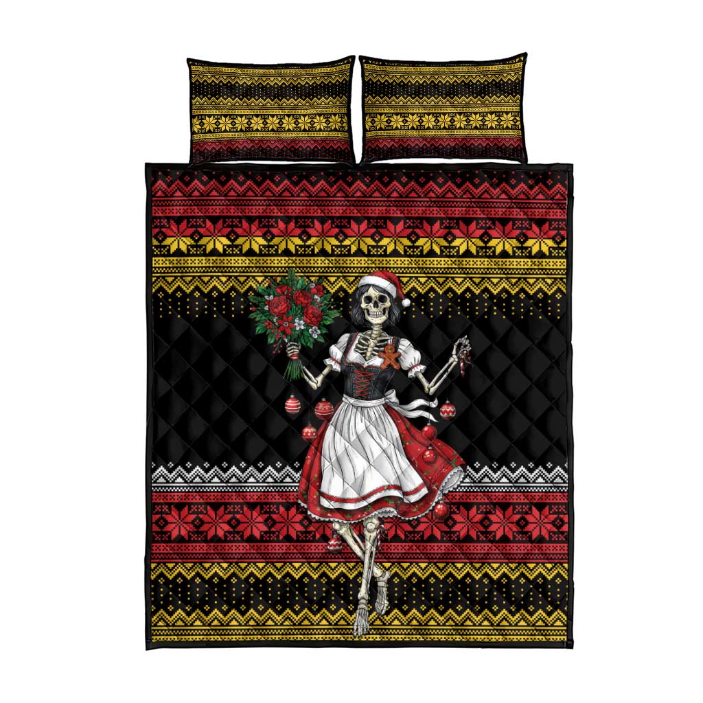 Dirndl Skeleton Dance Quilt Bed Set Bavarian Gothic Christmas - Wonder Print Shop