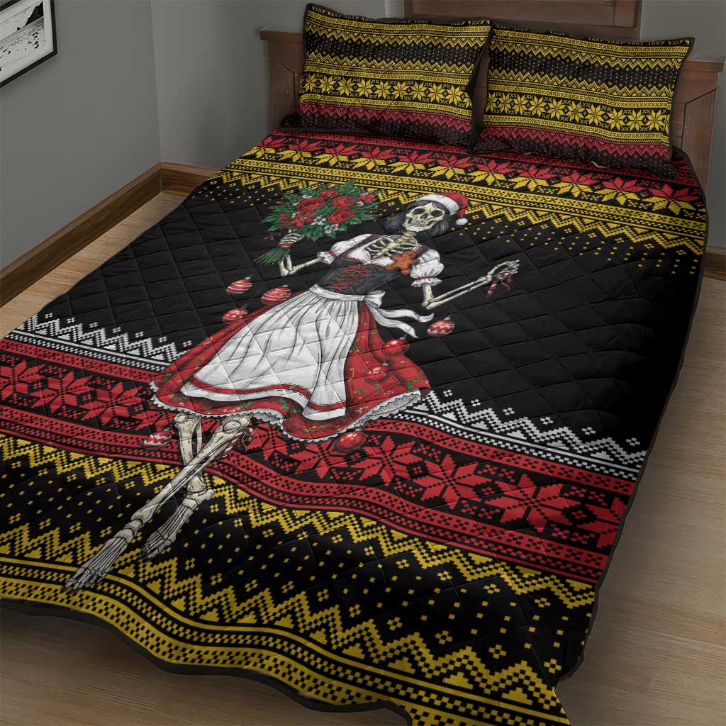 Dirndl Skeleton Dance Quilt Bed Set Bavarian Gothic Christmas - Wonder Print Shop
