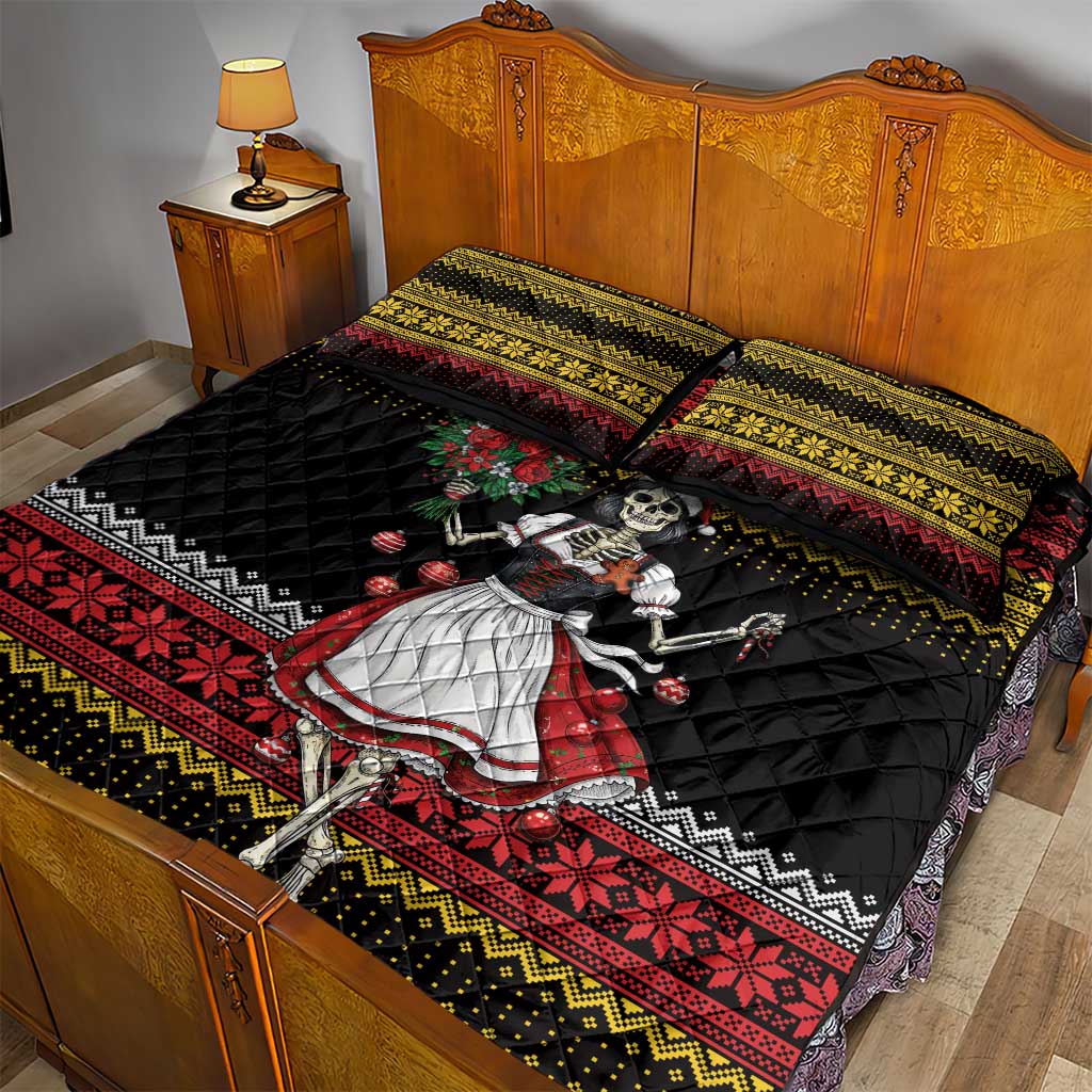 Dirndl Skeleton Dance Quilt Bed Set Bavarian Gothic Christmas - Wonder Print Shop