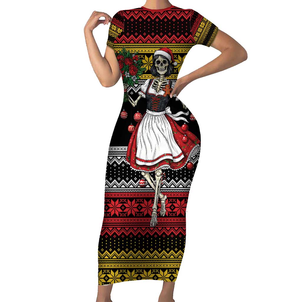 Dirndl Skeleton Dance Short Sleeve Bodycon Dress Bavarian Gothic Christmas - Wonder Print Shop
