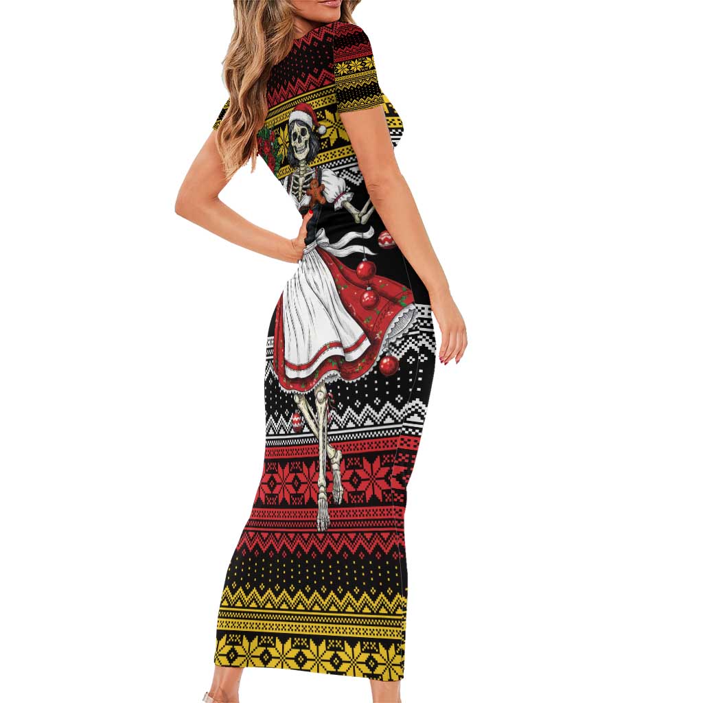 Dirndl Skeleton Dance Short Sleeve Bodycon Dress Bavarian Gothic Christmas - Wonder Print Shop