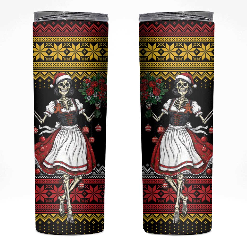 Dirndl Skeleton Dance Skinny Tumbler Bavarian Gothic Christmas - Wonder Print Shop